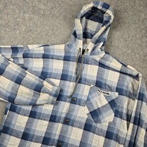 Vintage No Fear Hoodie Flannel Shirt Mens M Blue Plaid Skater Grunge 90s Y2K